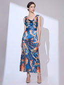 Blue Piscean Maxi — blue printed cowl-neck maxi dress by INHAUTECOUTURE, view 4