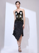 The Midnight Empress — black velvet embroidered strapless gown by INHAUTECOUTURE, view 8