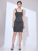 Chrome Cipher Mini — silver sequin geometric mini dress by INHAUTECOUTURE