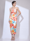 Capri Shell Midi — seashell-print strapless resort midi dress by INHAUTECOUTURE, view 4
