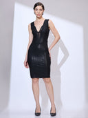 Mesh Geode Midi — black geometric mesh bandage midi dress by INHAUTECOUTURE, view 13
