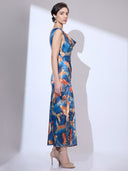 Blue Piscean Maxi — blue printed cowl-neck maxi dress by INHAUTECOUTURE, view 5