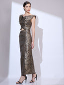 Regal Brocade Set — black and gold paisley brocade co-ord set by INHAUTECOUTURE, view 2