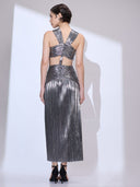 Chrome Comet Gown — silver halter-neck metallic gown by INHAUTECOUTURE, view 11