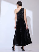 Saturn Black Gown — metallic pleated one-shoulder gown by INHAUTECOUTURE, view 4