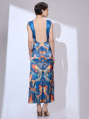 Blue Piscean Maxi — blue printed cowl-neck maxi dress by INHAUTECOUTURE, view 7