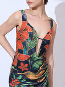 Forbidden Garden Midi — black velvet tropical-print midi dress by INHAUTECOUTURE, view 10