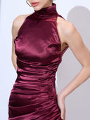 Bordeaux Cowl Gown — burgundy silk-satin halter cowl-neck maxi gown by INHAUTECOUTURE, view 9