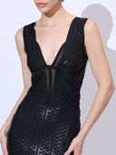 Mesh Geode Midi — black geometric mesh bandage midi dress by INHAUTECOUTURE, view 9