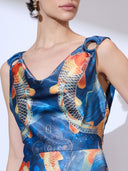 Blue Piscean Maxi — blue printed cowl-neck maxi dress by INHAUTECOUTURE, view 8