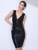 Mesh Geode Midi — black geometric mesh bandage midi dress by INHAUTECOUTURE, view 10