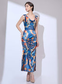 Blue Piscean Maxi — blue printed cowl-neck maxi dress by INHAUTECOUTURE, view 9