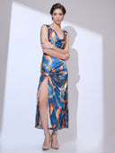Blue Piscean Maxi — blue printed cowl-neck maxi dress by INHAUTECOUTURE, view 10