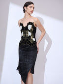 The Midnight Empress — black velvet embroidered strapless gown by INHAUTECOUTURE, view 12