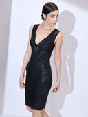 Mesh Geode Midi — black geometric mesh bandage midi dress by INHAUTECOUTURE, view 11