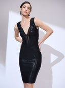 Mesh Geode Midi — black geometric mesh bandage midi dress by INHAUTECOUTURE, view 12