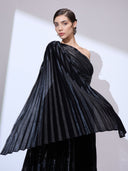 Saturn Black Gown — metallic pleated one-shoulder gown by INHAUTECOUTURE, view 8