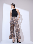 Viper Halter Jumpsuit — black and gold metallic snakeskin wide-leg halter jumpsuit by INHAUTECOUTURE, view 8