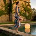 Blue Piscean Maxi — blue printed cowl-neck maxi dress by INHAUTECOUTURE, view 2