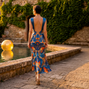 Blue Piscean Maxi — blue printed cowl-neck maxi dress by INHAUTECOUTURE, view 3