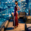 Bordeaux Cowl Gown — burgundy silk-satin halter cowl-neck maxi gown by INHAUTECOUTURE, view 2