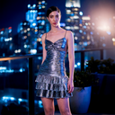 Cosmic Ruffle Mini — metallic ruffled mini dress by INHAUTECOUTURE, view 2