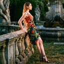 Forbidden Garden Midi — black velvet tropical-print midi dress by INHAUTECOUTURE, view 3