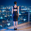 Mesh Geode Midi — black geometric mesh bandage midi dress by INHAUTECOUTURE, view 5