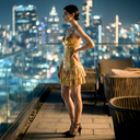 Midas Ruffle Mini — gold ruched ruffle bodycon mini dress by INHAUTECOUTURE, view 2