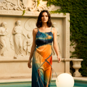 Sunset Nomad Maxi — spaghetti-strap printed maxi dress by INHAUTECOUTURE