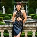 Desert Queen Cocktail — beaded halter-neck midi cocktail dress by INHAUTECOUTURE