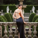 Liquid Onyx Cowl Neck Gown — black silk-satin cowl-neck maxi gown by INHAUTECOUTURE, view 4