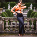 Liquid Onyx Cowl Neck Gown — black silk-satin cowl-neck maxi gown by INHAUTECOUTURE, view 2