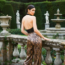 Viper Halter Jumpsuit — black and gold metallic snakeskin wide-leg halter jumpsuit by INHAUTECOUTURE, view 4