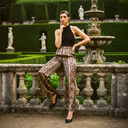 Viper Halter Jumpsuit — black and gold metallic snakeskin wide-leg halter jumpsuit by INHAUTECOUTURE, view 2