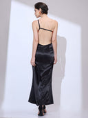Liquid Onyx Cowl Neck Gown — black silk-satin cowl-neck maxi gown by INHAUTECOUTURE, view 7
