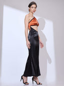 Liquid Onyx Cowl Neck Gown — black silk-satin cowl-neck maxi gown by INHAUTECOUTURE, view 9