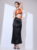 Liquid Onyx Cowl Neck Gown — black silk-satin cowl-neck maxi gown by INHAUTECOUTURE, view 11
