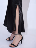 Liquid Onyx Cowl Neck Gown — black silk-satin cowl-neck maxi gown by INHAUTECOUTURE, view 6