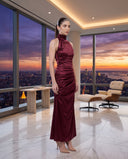 Bordeaux Cowl Neck Gown — INHAUTECOUTURE