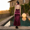 Bordeaux Cowl Gown — burgundy silk-satin halter cowl-neck maxi gown by INHAUTECOUTURE, view 6