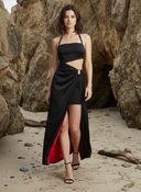 Scarlet Contrast Gown — black satin gown with scarlet contrast by INHAUTECOUTURE, view 4