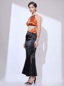 Liquid Onyx Cowl Neck Gown — black silk-satin cowl-neck maxi gown by INHAUTECOUTURE, view 10