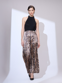 Viper Halter Jumpsuit — black and gold metallic snakeskin wide-leg halter jumpsuit by INHAUTECOUTURE, view 11