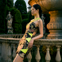Electric Flora Mini — brocade one-shoulder mini dress by INHAUTECOUTURE, view 3