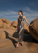 Chrome Comet Gown — silver halter-neck metallic gown by INHAUTECOUTURE, view 4