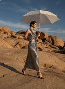 Chrome Comet Gown — silver halter-neck metallic gown by INHAUTECOUTURE, view 2