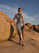 Chrome Comet Gown — silver halter-neck metallic gown by INHAUTECOUTURE, view 3